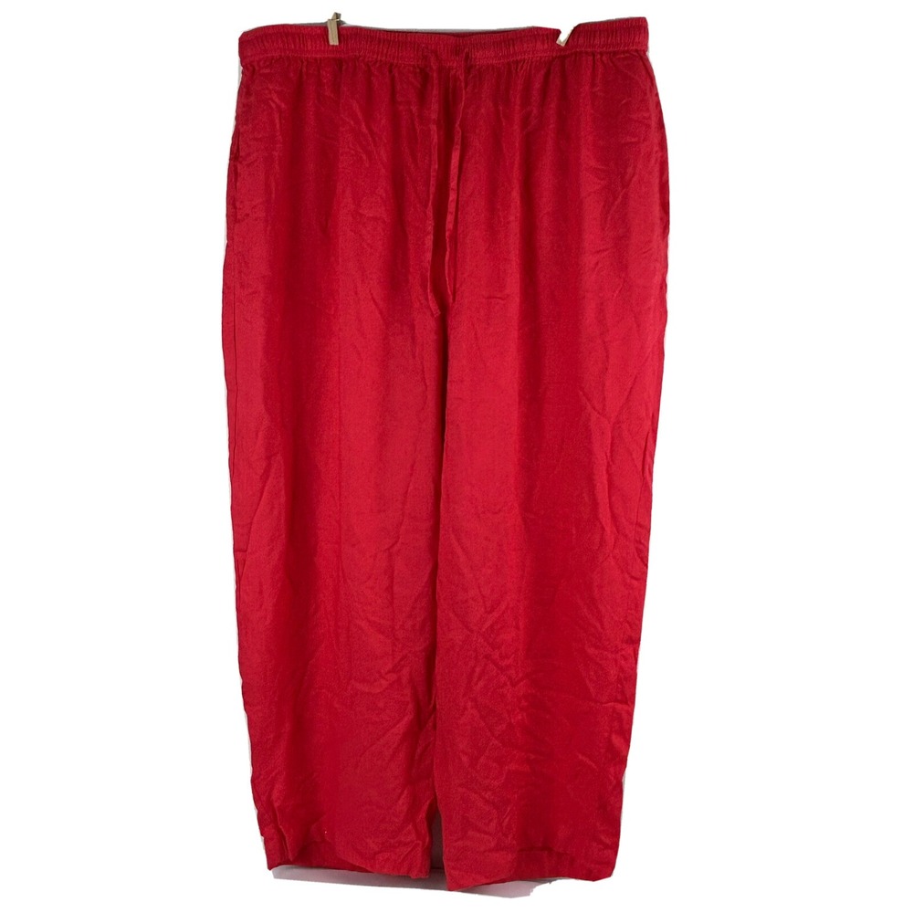 Orvis Pants Womens Large Wide Leg Ankle Length Red Pink Coral Beach‎ Wear